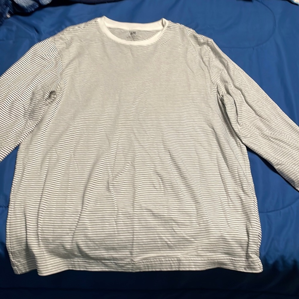 H&M long sleeve dark blue striped shirt. Reason for sale: doesn’t fit.